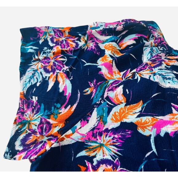 SIGNATURE STUDIO SHORT SLV PULL-OVER V-NECK BLOUSE, WOMENS, 1X, NAVY + MULTICOLR - Picture 8 of 12